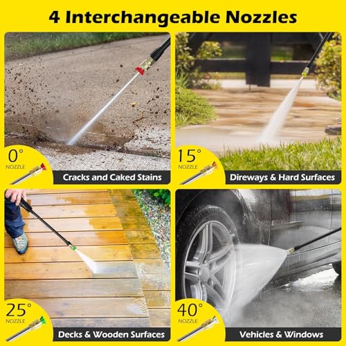 5000PSI PressureWasher PowerWashers 4 Quick Connect Nozzles and Foam Cannon for Cars Driveways Patios Fences