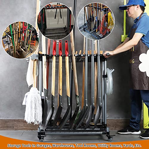 QTJH Heavy duty garden tool organizer garage storage holder storage large long farming tools lawn tool metal rack shovel and rake organizer