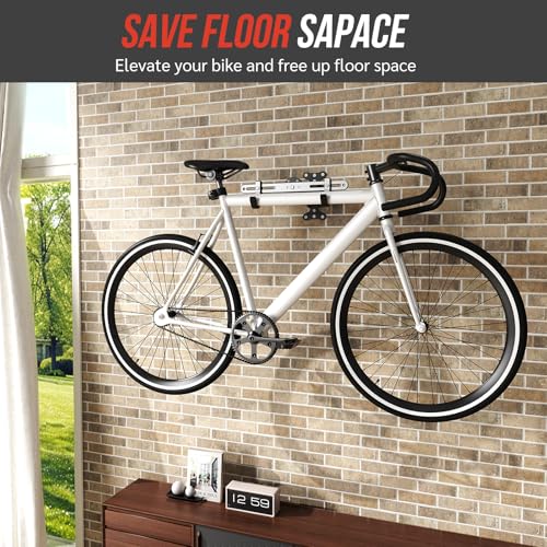 BEISHI Heavy-Duty Bike Wall Mount for Garage Aluminum Alloy & Steel Folding Bicycle Rack,360° Rotation,Adjustable Hook, 66lbs Capacity Horizontal Indoor Bike Storage, for Road Mountain Hybrid Bikes