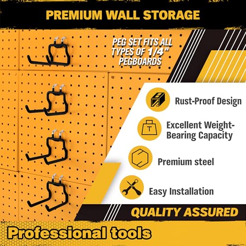 ELEAD 4-Piece Flat Pegboard Hooks, Peg Board Organizer Accessories for Hanging, Fit 1/4" Pegboard, Peg Board Tool Hangers for Garage Kitchen Workbench