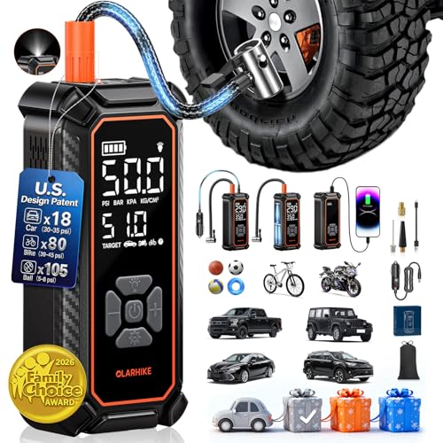 OlarHike Tire Inflator Portable Air Compressor, Lightning-Fast Inflation, Dual Power - 6000mAh & 12V DC, Cordless Air Pump for Car Tires, Bikes, Motorcycle, Balls with LED & Digital Pressure Gauge