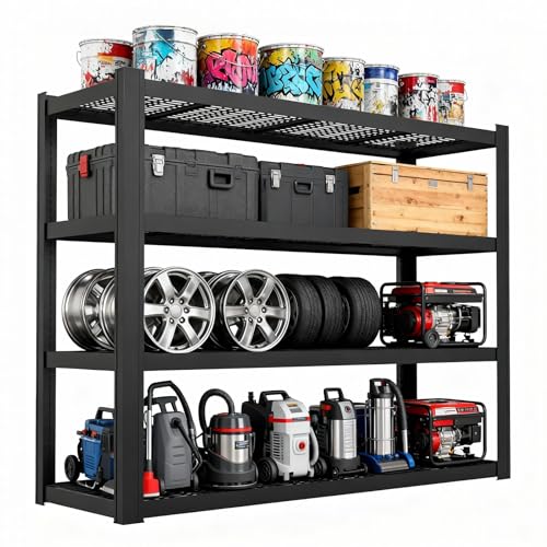 YWTA 71" Wx71 H Industrial Shelving,8000LBS Garage Storage Shelves,4 Tier Adjustable Metal Shelving,Heavy Duty Shelving for Factory, Garage,Warehouse,Barn (1)