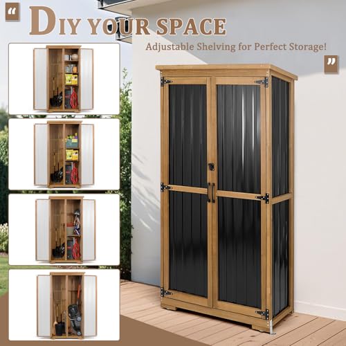 Outdoor Storage Cabinet Waterproof with Shelves, Outside Cabinets Weatherproof, Patio Backyard Pool Garden Garage Storage Cabinet Storage Shed Tool Organizer