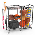 Multi-Functional Sports Equipment Organizer with Elastic Rope, Removable Basket & Racket Holders - Heavy-Duty Organizer for Balls, Tennis/Badminton Rackets - Ideal for Garage, Home Gym & Playroom