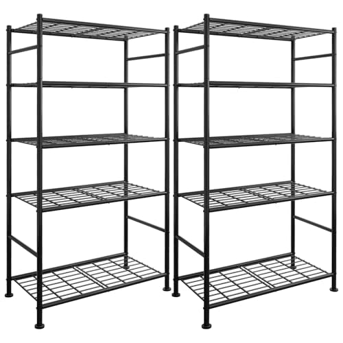 Sakugi Storage Racks - 2 Pack, 5-Tier Freestanding Steel Shelving Units with Reinforced Frame, Adjustable Garage Organization Shelves for Warehouse, Basement, Workshop, 33.5" x 12.6" x 72", Black