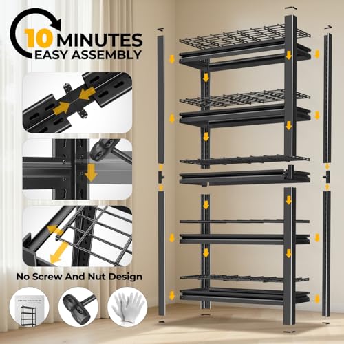 Auto Dynasty 5-Tier Storage Shelves, 72" H Heavy Duty(3000LBS Capacity) Adjustable Garage Shelving, Metal Storage Utility Rack Shelf Unit for Pantry Kitchen Warehouse, 72" H x 35" W x 16" D, Black