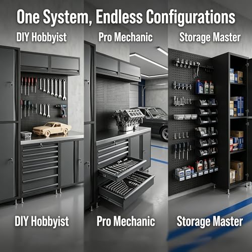 Heavy Duty Garage Storage Cabinet System 4/6/8/10-Piece, Modular Garage Cabinets with Workbench & Rolling Cart for Workshop Organization (grey, 6-pcs)