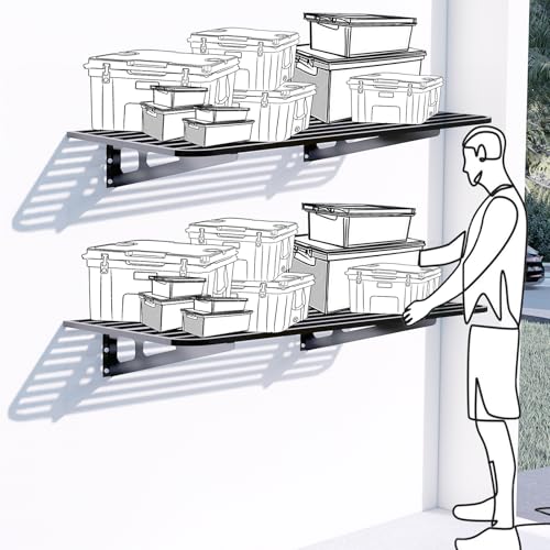 ZoffyFabrizio Garage Wall Shelving 2-Pack 2x4ft Garage Shelving（24-inch-by-48-inch） Wall Shelf Garage Storage Rack Floating Shelves, Space-Saving Black