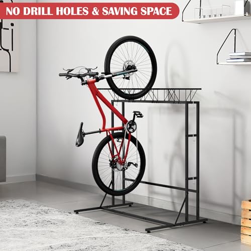 ETELI Bike Rack Garage Freestanding Bikes Rack Floor Stand Vertical Bike Stand Rack for Garage Organizer Indoor Outdoor Bikes Storage, Hold Max Tire Width 2.65”, Black
