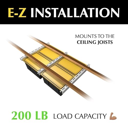 E-Z Garage Storage Overhead Bin Storage Rack Organization System - Store 4 Bins on Garage Ceiling/Adjustable to Fit Any Size Tub - Made In USA