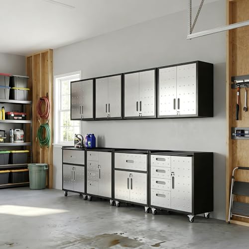 VIYET Garage Cabinet System | Heavy Duty Steel All-in-One Modular Garage Cabinet Set for Ultimate Workshop Organization | Easy Assembly Garage Storage Cabinets & Tool Bench