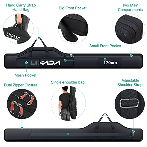 Lixada Fishing Rod Case, Portable Folding Fishing Rod Case Fishing Pole Reel Storage Bag Fishing Gears Organizer