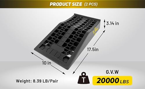 HOXWELL Car Ramps for Jack Support and Lift Vehicle Maintenance, Lightweight Low Profile Car Ramps for Garage, Heavy Duty Tire Ramps for Low Chassis Cars, 17.5''x10''x3.14'' (2PCS)
