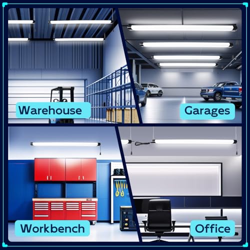 hykolity 4FT 120W LED Shop Light Linkable, 13000lm(400w Equivalent), 5000K Utility Shop Lights for Garages, Workshops, Basements, Hanging or FlushMount, with Power Cord and Pull Chain, ETL, 2 Pack