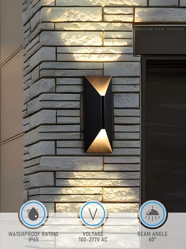 LEONLITE Dimmable LED Up Down Wall Light, 100-277V, CRI 90+, IP65 Waterproof, 10%-100% Dimmable for Commercial Outdoor, 14 Inch Modern Porch Light, 3000K, Pack of 2