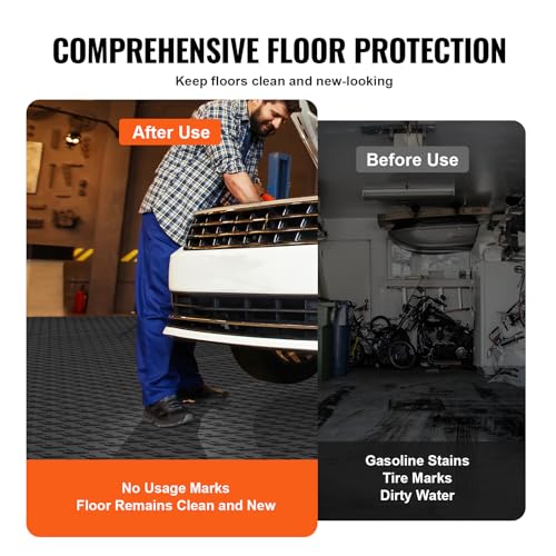 VEVOR Garage Floor Tiles 12 x 12 x 0.53 inch, Interlocking Design Ease of Installation Double-Sided Texture Non-Slip Sturdiness, for Garages, Basements, Repair Shops, Black, 50 Pack