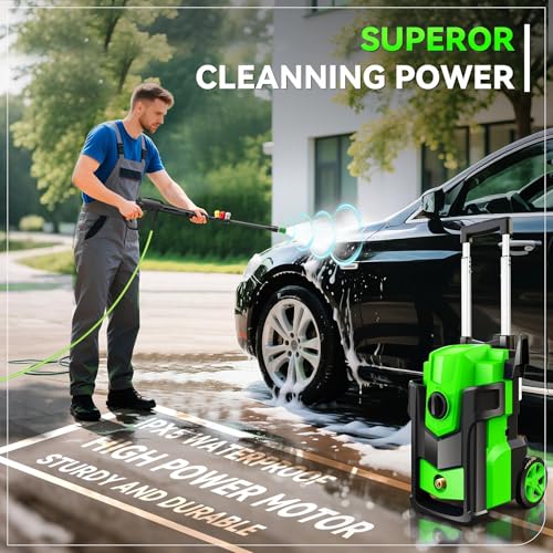 Electric Pressure Washer, 5000 PSI 4.0 GPM Heavy Duty Power Washer, with 4 Nozzles,Foam Cannon,33FT Hose Reel and 500ml Soap Bottle for Home/Cars(Light Green)