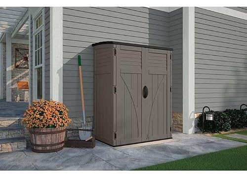 Suncast Outdoor Storage Cabinet Waterproof Resin Vertical Outdoor Storage Shed (54 cu. ft.) for Patio, Garden Tools, Cushions, & Equipment. Weatherproof Plastic Multi-Wall Design, Capacity Made in USA