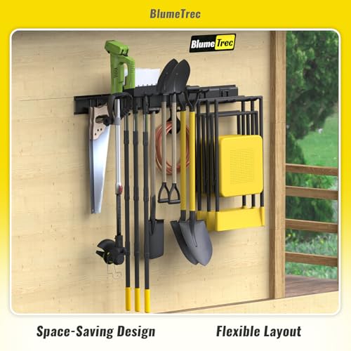 BlumeTrec Garage Tool Organizer Wall Mount, 48" Heavy-Duty Metal Wall Organizer, 3 Rails with 6 Adjustable Hooks, Garden Storage Rack for Organization Sturdy Tool Hanging Holder for Shovel Shed Yard