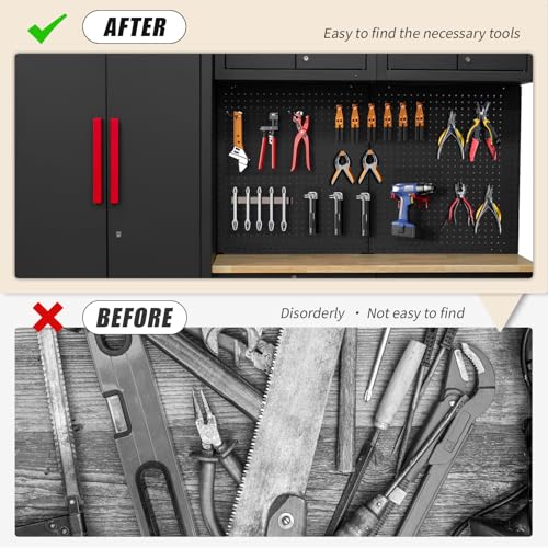 HPDMC Garage Storage Cabinet System - 2 * 6-Pcs Workshop Set with Steel Cabinet Drawers, Tool Chest, Workbench, Pegboard for Tool Organization