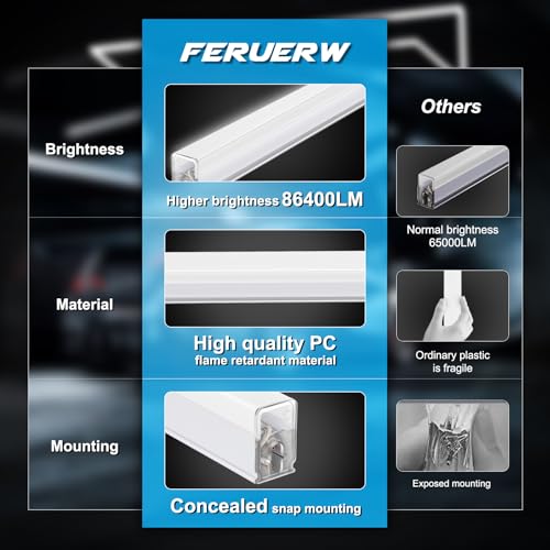 FERUERW Hexagon Garage Lights with Rectangle Frame, High Brightness 672W 86400LM 6500K, 14 Hex Grid for Garage, Shop, Basement, Car Detailing Shop etc. with Mounting Clip