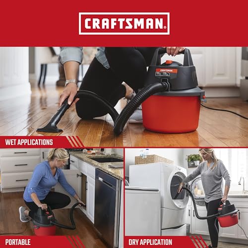CRAFTSMAN CMXEVBE17250 2.5 Gallon 2.5 Peak HP Wet Dry Vac, Portable Shop Vacuum Wet and Dry with 4 Filter Bags, Hose and Attachments for Cleaning in the Home