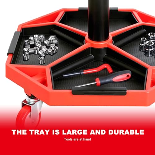 Torin ATRXF8308B Pneumatic Mechanic Stool/Rolling Shop Creeper Seat with Adjustable Height and 4 Removable Tool Trays, 300 lb Capacity, Black/Red
