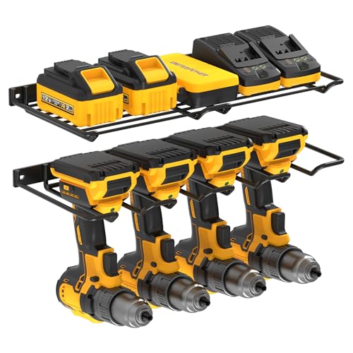 UNITEDPOWER Wall Mounted Drill Rack & Tool Shelf, Power Tool Organizer Holder, Heavy Duty Utility Storage Rack for Cordless, Battery Powered Hand Tools, Workshop, Shed, Garage