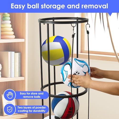 URMMIY Garage Ball Storage Rack - Wall-Mounted Vertical Ball Holder for Basketball, Soccer, Volleyball, Football - Space-Saving Sports Organizer for Garage, Home, Basement, Kids' Room, Outdoor Use