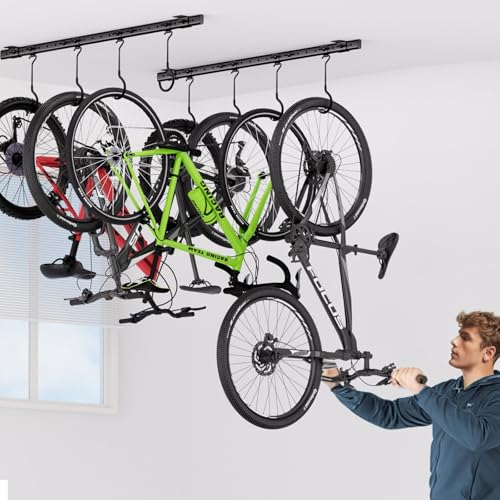 Urban Deco Ceiling Mounted Bike Rack for Garage, Indoor Metal Bike Hanger with 8 Adjustable Ceiling Hooks Hold 4-8 Bikes, Space-Saving Garage Bike Storage for Storing Bike (2-Piece Set)