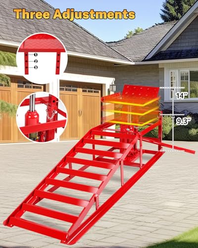 Heavy-Duty Hydraulic Car Ramps 5T Capacity - Adjustable 9.3-14 Inch Height for Cars, SUVs, and Light Trucks