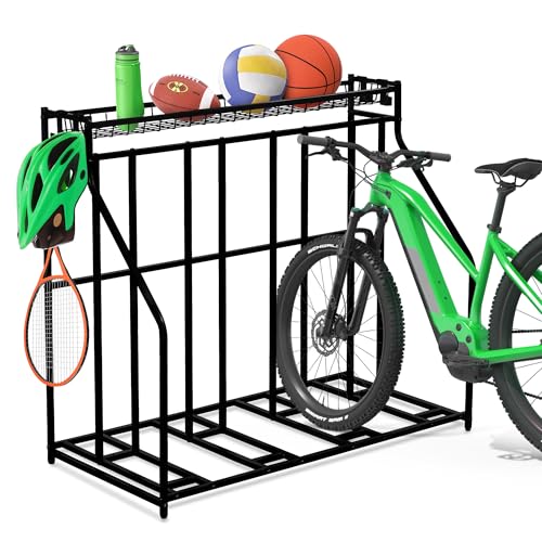 YES4ALL 4-Bike Stand, Bike Storage Rack, Bicycle Floor Rack for Garage Organizer, Indoor Sporting Gear Storage Station