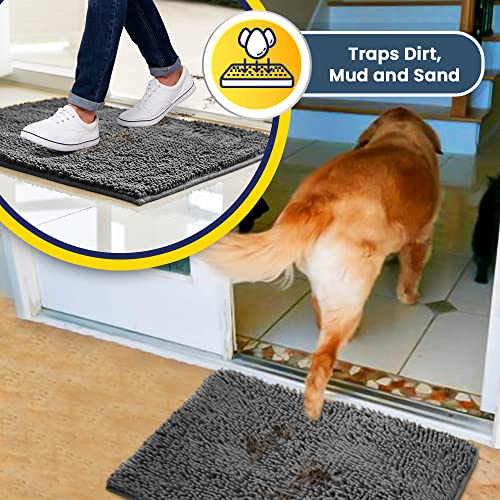 Muddy Mat® | Super Absorbent Door Mat Indoor, Microfiber Quick Dry Chenille Entryway Rug, Non-Slip Front Door Mat, Indoor Mats for Entryway, Machine Washable Pet Rug, Grey 30"x19"