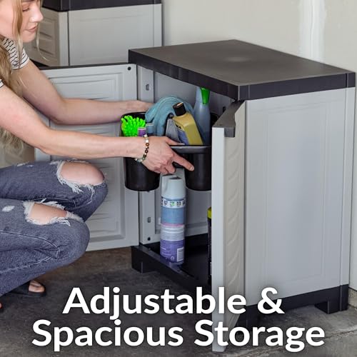 Sunnydaze 25.5" H Resin Garage Storage Cabinet - Garage Cabinet with Adjustable Shelf - Freestanding Utility Storage for Laundry Room, Office, Basement - Gray