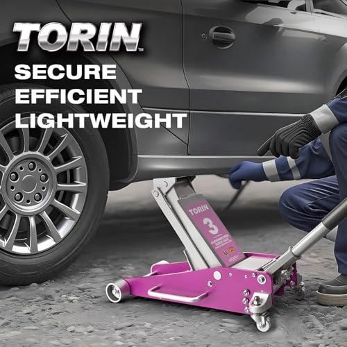 Torin Aluminum and Steel Floor Jack with Dual Piston Quick Lift: Max Height 18.31 Inches for Garages, Car Repair and Racing, 3 Ton (6,000 lb) Capacity, Pink