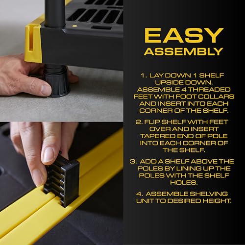 CX Black & Yellow, 4-Tier Heavy Duty Plastic Storage Shelves that Support up to 200lbs/shelf, Organization and Storage, Weather-Resistant Design, Easy Assembly (55"H x 48"W x 20"D)