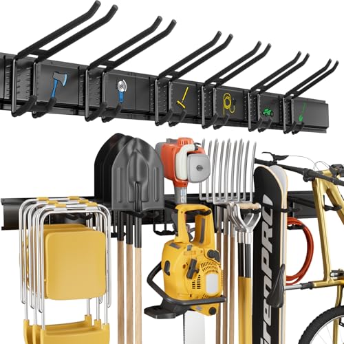 GRENPRO Garage Tool Organizer Wall Mount with 49.5 inches Rails and 6 Double-layer Hooks, Heavy Duty Tool Rack, Garage Storage Rack For Yard Tools