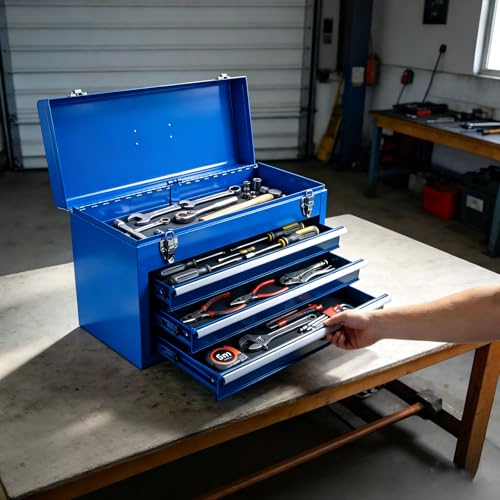 BIG RED ANTBD133-XU Torin 3 Drawer 20.5" Portable Metal Tool Box: Ball-Bearing Slides and 2 Metal Latches for Secure Closure in Garage, Home or Workbench, Blue