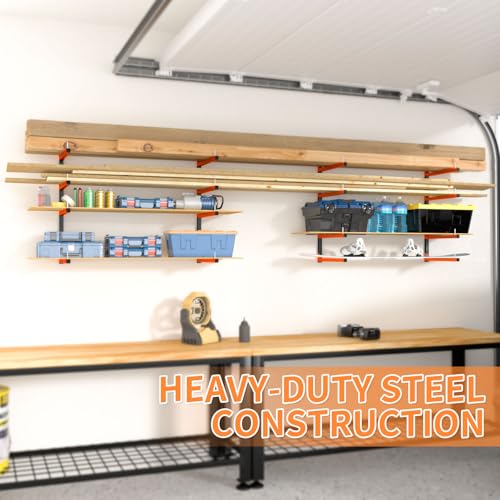 Mogbhw 4 Pack Lumber Storage Rack, Wall Mount Foldable & Adjustable Lumber Rack with 8-Level Holds Up 1040 Lbs, Heavy Duty Metal Garage Wood Rack for Workshop, Basement, Indoor and Outdoor