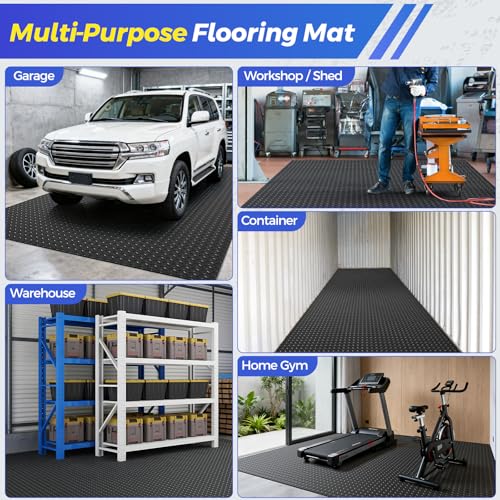 8.2x20 FT Garage Floor Mat, 2.8mm Thickened Garage Flooring Heavy Duty Rubber Garage Floor Mats for Under Car, Diamond Plate Garage Mat for Garage, Workshop, Enclosed Trailer
