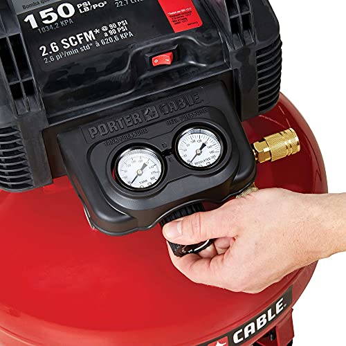 PORTER-CABLE Portable Pancake Air Compressor with Oil-Free Maintenance-Free Pump for Wood Working, Roofing, Home, Jobsite and More: 6 Gallon, 150 Max PSI, 2.6 CFM @ 90 PSI