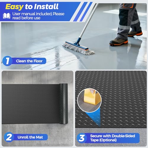 AHUAWA 8x21 FT Garage Floor Mat, 2.8mm Thickened Garage Flooring Heavy Duty Rubber Garage Floor Mats for Under Car, Diamond Plate Garage Mat for Garage, Workshop, Enclosed Trailer