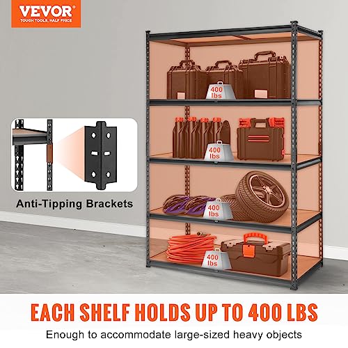 VEVOR Storage Shelving Unit, 5-Tier Adjustable Storage Shelves, 48" L x 24" W x 72" H Heavy Duty Garage Storage Shelves, Metal Shelves for Kitchen Pantry Basement Bathroom Laundry