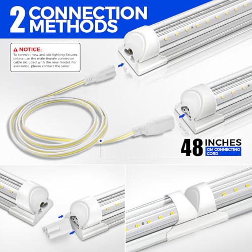 Barrina LED Shop Lights 4FT, 40W 5500LM 5000K Daylight White, T8 LED Garage Lights, V Shape, Clear Cover, High Output Tube, Linkable 4 Foot LED Strip Light for Workshop, Warehouse with Plug, 10 Packs