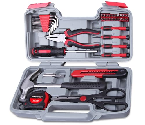 CARTMAN 39-Piece Home Tool Set Kit, Essential Household Hand Tools with Plastic Storage Case Red