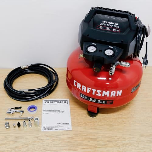CRAFTSMAN 6 Gallon Pancake Air Compressor, Portable Oil-Free, 150 PSI, 2.6 SCFM @ 90 PSI, with 10-Piece Accessory Kit, Model CMXECXA0210641B