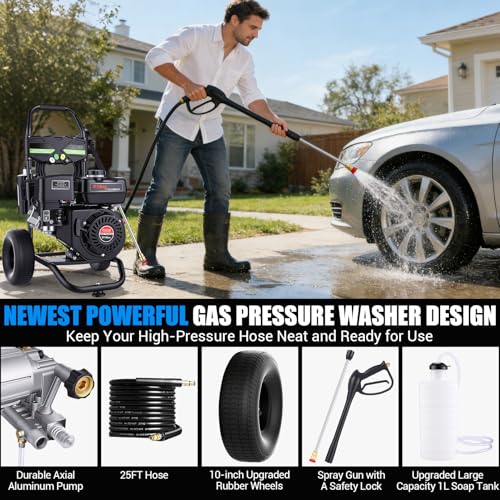 Gas Powered Pressure Washer 4200 PSI Gas Power Washer 4.0 GPM 212CC Commercial High Pressure Washer, with Spray Gun and Extension Wand, 5 Quick Connect Nozzles, Copper Pump,EPA/CARB/ETL (Black)