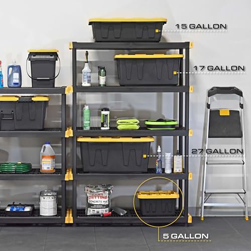 BLACK & YELLOW 5-Gallon Tough Storage Containers with Lids, Stackable, Extremely Durable, [4-Pack]