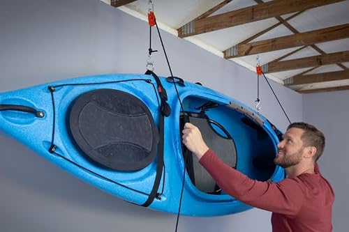 Tie Boss Kayak Hanger, Cargo Ceiling Storage, Overhead Storage, Watercraft Garage Storage, Hoist System.