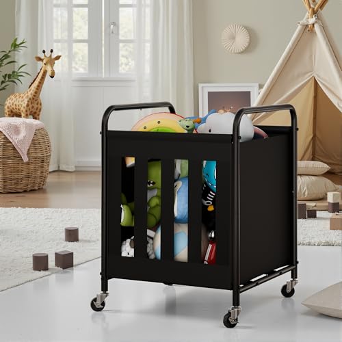 StorageWorks 180L Ball Storage with Wheels, Ball Cart for Garage, Garage Sports Equipment Organizer with Hooks, Balls Organizer for Basketball, Football, Volleyball